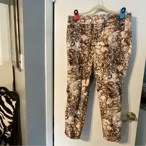 Chico's Brown Cream Animal Print Perfect Stretch Slim Ankle Pull On Denim Pants